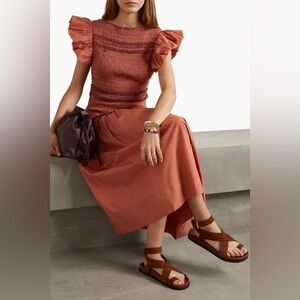 Ulla Johnson Flutter Sleeve Smocked Midi Madeline Dress, Clay Sz 2 (NWT)